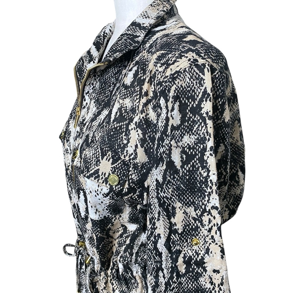 Calvin Klein Linen Lightweight Jacket Snake Animal Print Roll Tab Sleeve Sz L - Picture 6 of 12